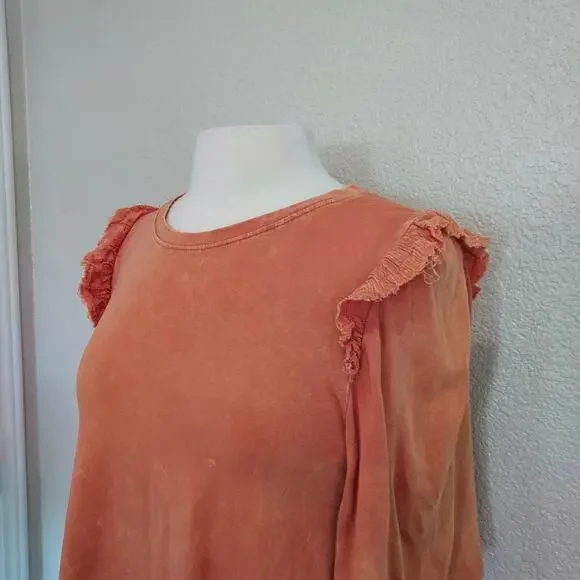 Anthro's Eri + Ali Coral Orange Flutter Short Sleeve Blouse Size S - Picture 7 of 15